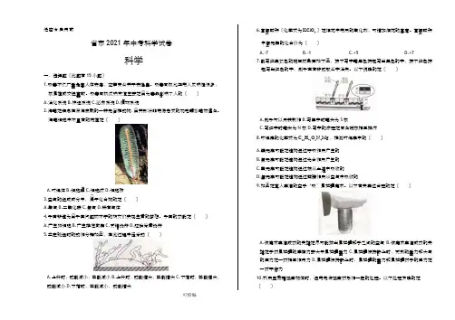 2019年台州市中考科学试卷(附答案与解析)