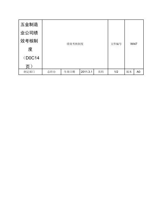 五金制造业公司绩效考核制度
