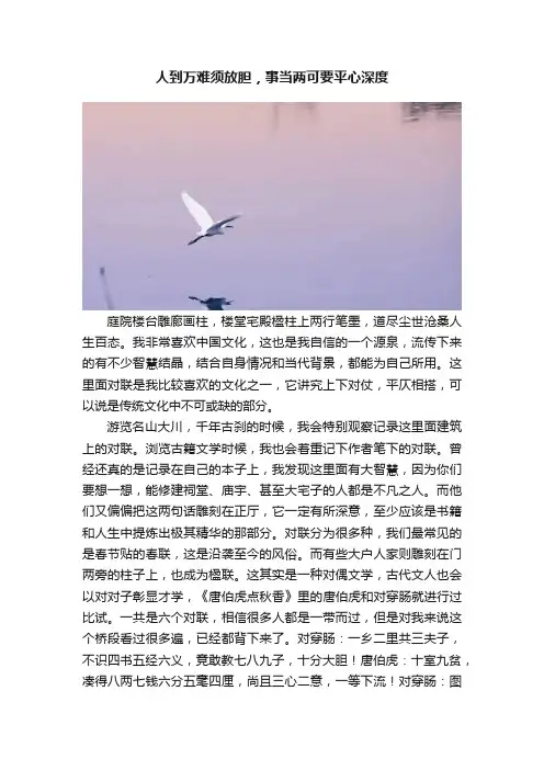 人到万难须放胆，事当两可要平心深度