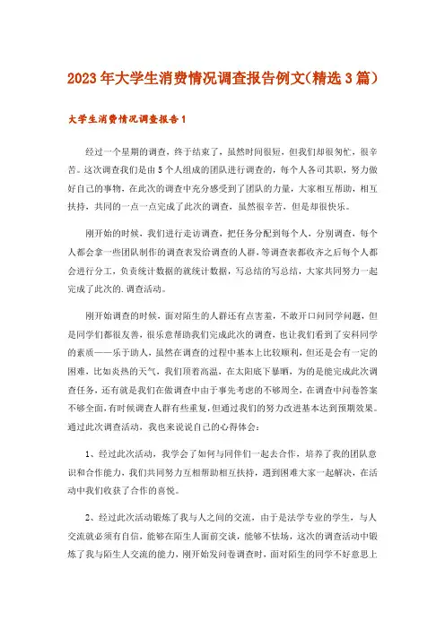 2023年大学生消费情况调查报告例文(精选3篇)
