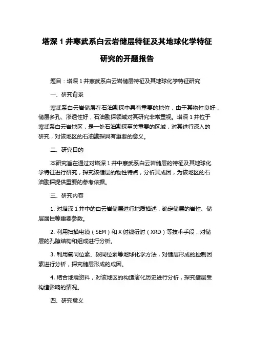 塔深1井寒武系白云岩储层特征及其地球化学特征研究的开题报告
