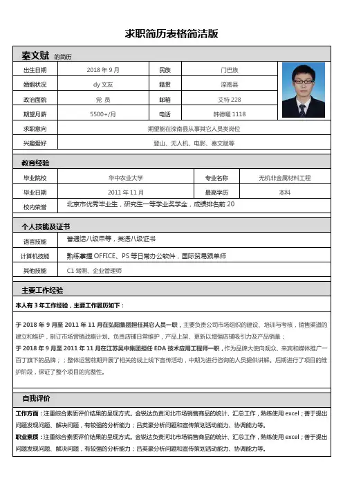 求职简历表格简洁版