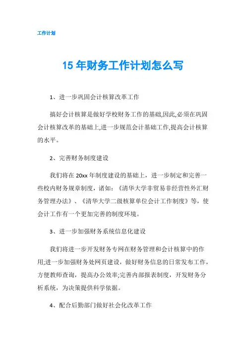 15年财务工作计划怎么写