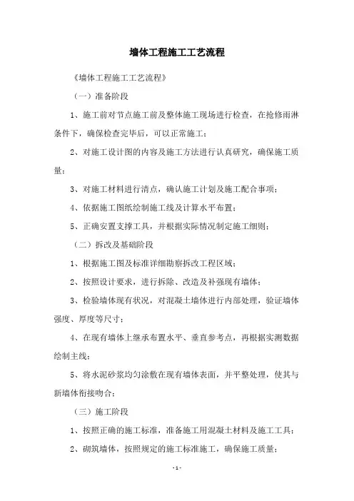 墙体工程施工工艺流程