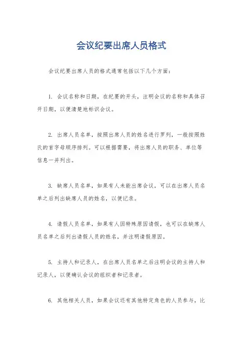 会议纪要出席人员格式