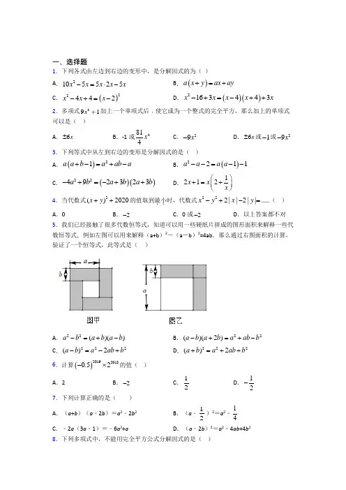 厦门双十中学初中部八年级数学上册第十四章《整式的乘法与因式分解》经典习题(培优练)