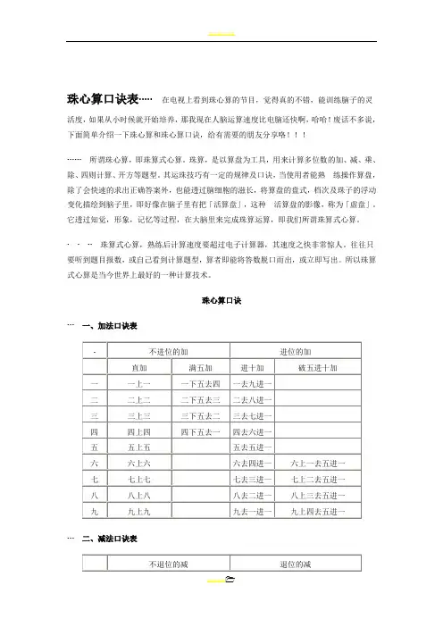 珠心算口诀表