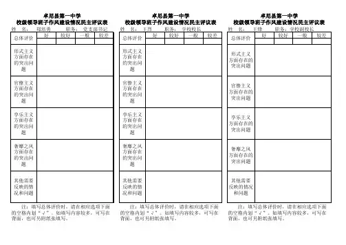 学校级领导班子作风建设情况民主评议表