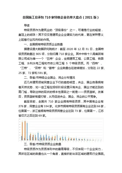 全国施工总承包710家特级企业名单大盘点（2021版）