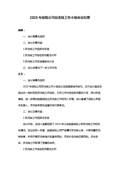 2023年保险公司反洗钱工作小组会议纪要
