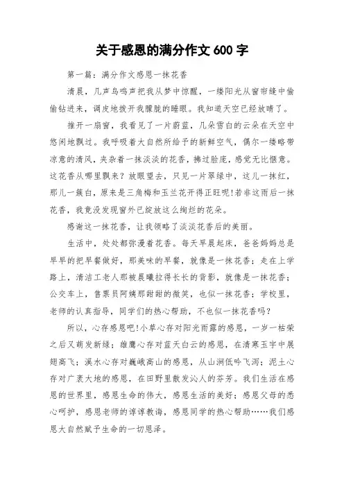 关于感恩的满分作文600字_作文