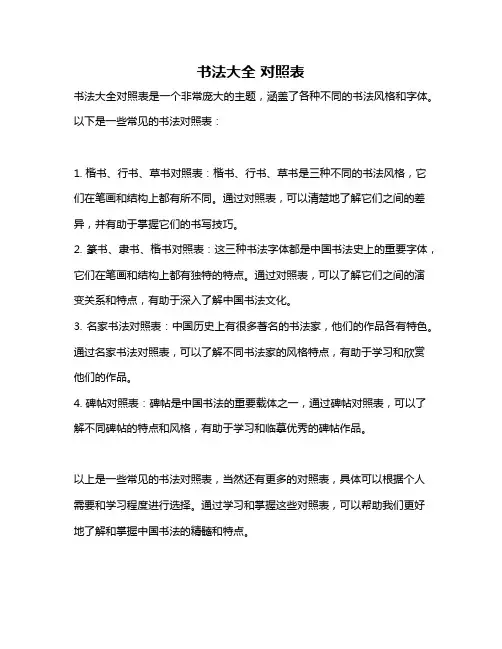 书法大全 对照表