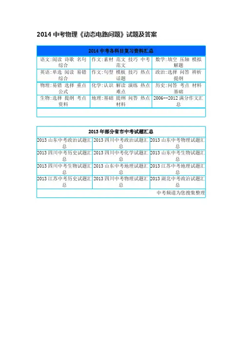 2014中考物理《动态电路问题》试题及答案
