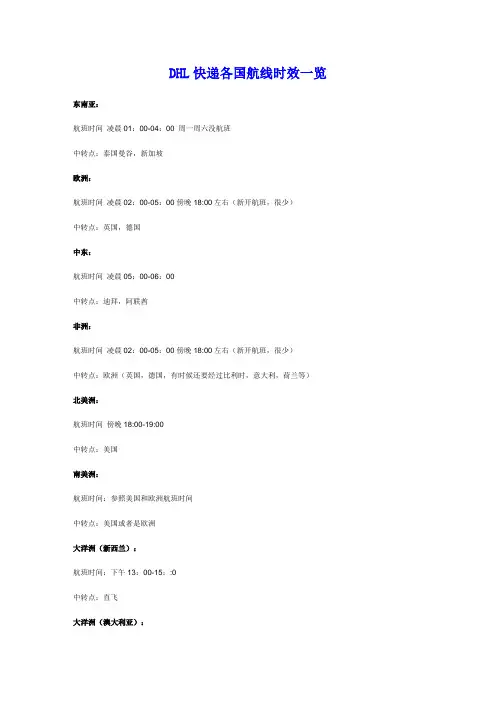 DHL快递各国航线时效一览