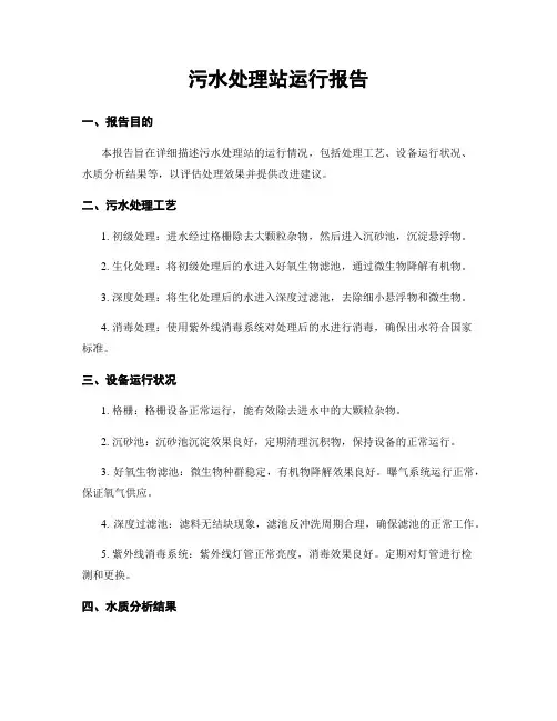污水处理站运行报告
