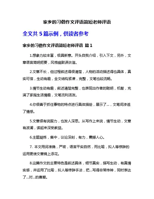 家乡的习俗作文评语简短老师评语