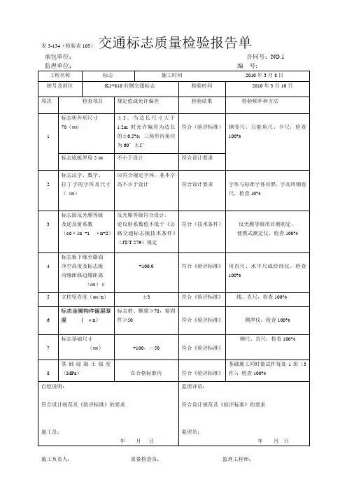 交通标志质量检验报告单
