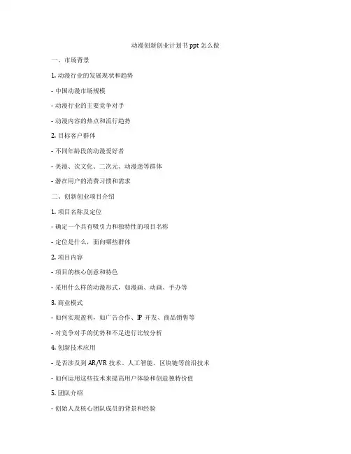 动漫创新创业计划书ppt怎么做