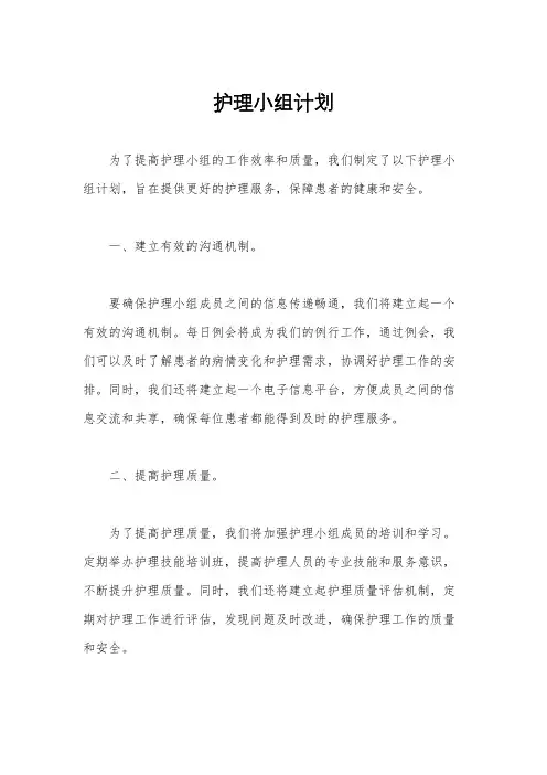 护理小组计划