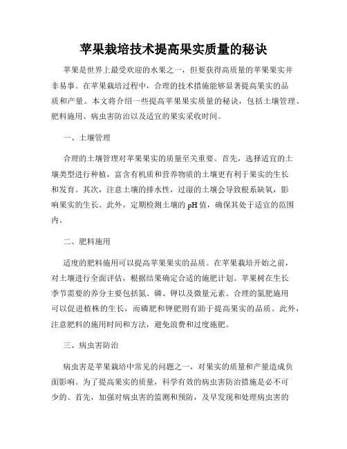 苹果栽培技术提高果实质量的秘诀