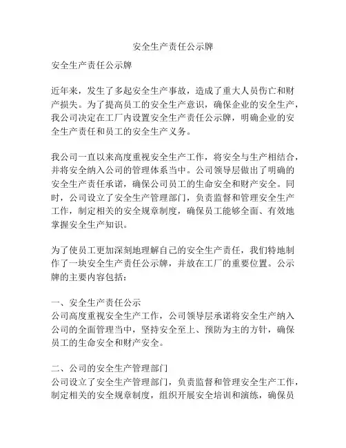 安全生产责任公示牌