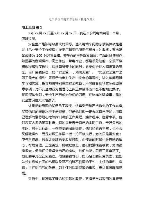 电工班组年度工作总结（精选3篇）
