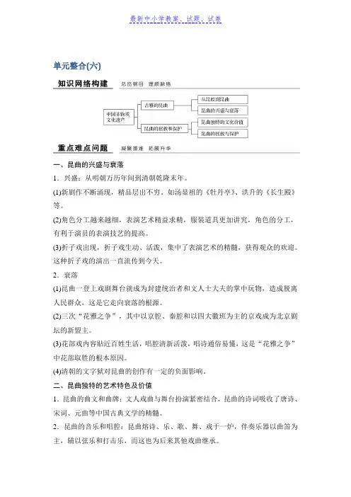 历史学案导学与随堂笔记人教版选修六讲义：第6章 中国的人类非物质文化遗产──昆曲 单元整合(六)