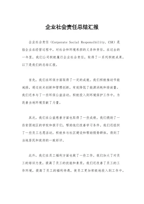 企业社会责任总结汇报