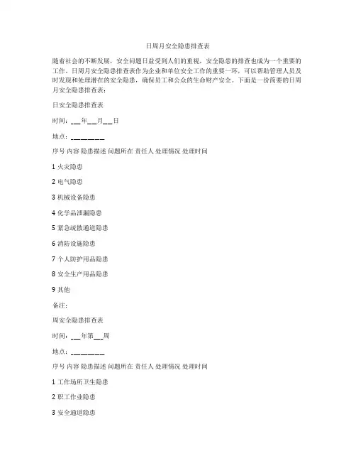 日周月安全隐患排查表