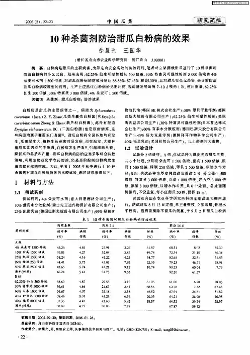 10种杀菌剂防治甜瓜白粉病的效果