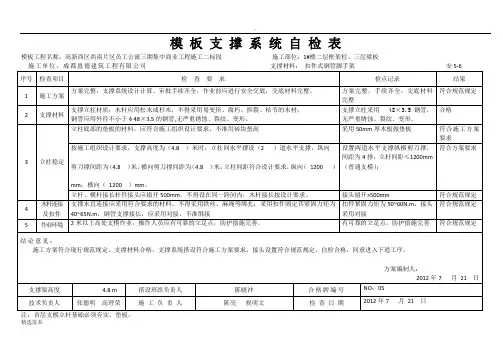 高支模搭设检查验收表最新版