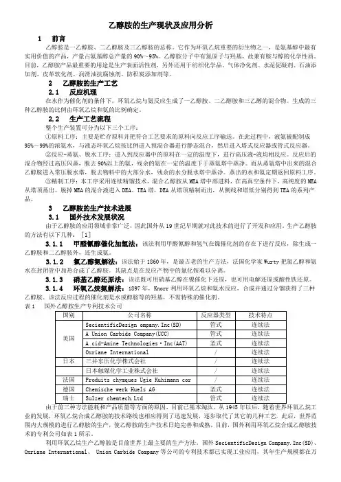 乙醇胺的生产现状及应用分析
