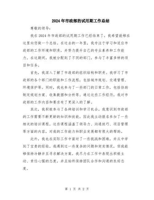 2024年市政部的试用期工作总结