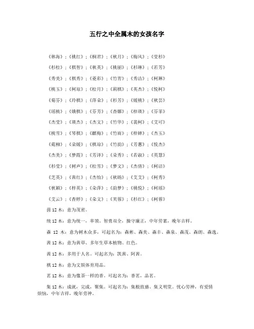 五行之中全属木的女孩名字