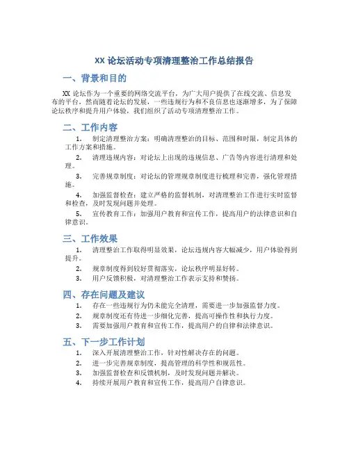 XX论坛活动专项清理整治工作总结报告