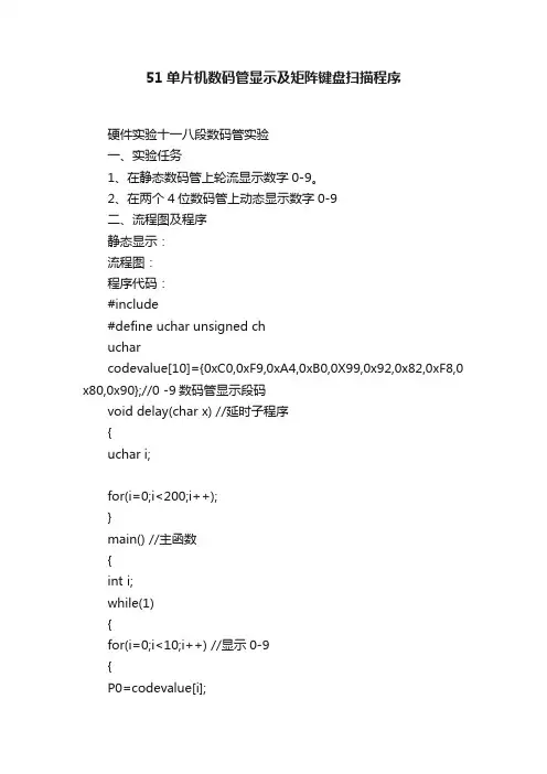 51单片机数码管显示及矩阵键盘扫描程序