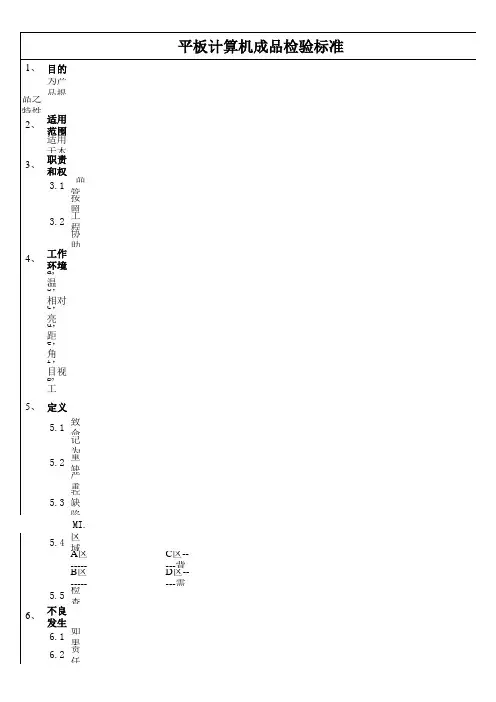 MID平板电脑成品检验标准