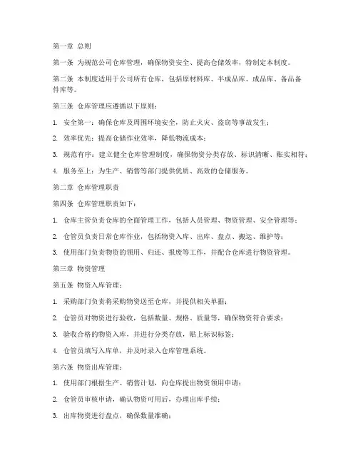制造业公司仓库管理制度