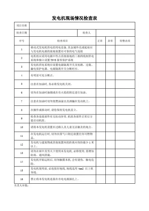 发电机现场情况检查表模板(可修改)