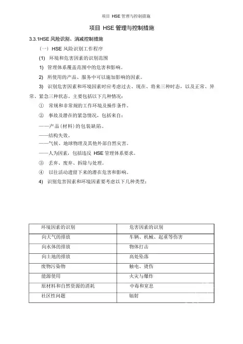 项目HSE管理与控制措施