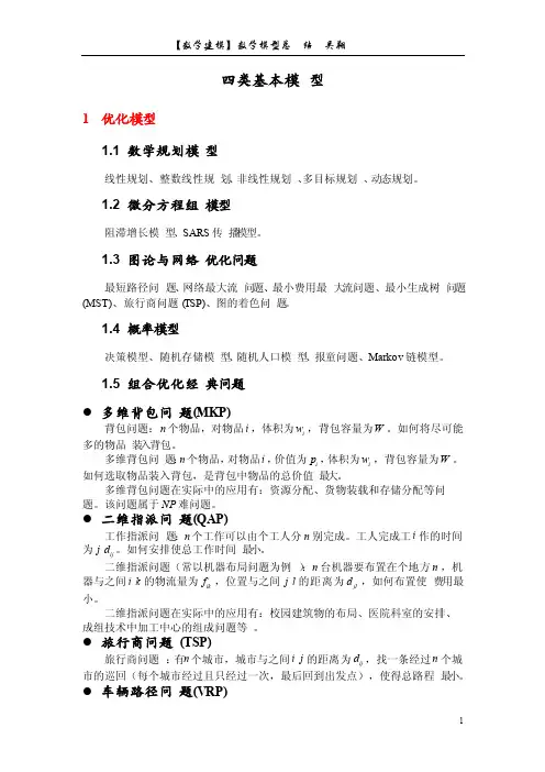 数学建模四大模型总结