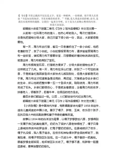 部编版六年级下册第二单元《习作2写作品梗概》作文范文六篇