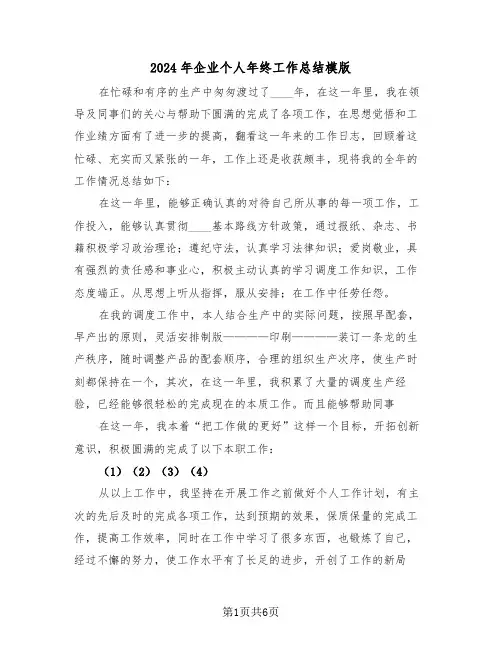 2024年企业个人年终工作总结模版(三篇)