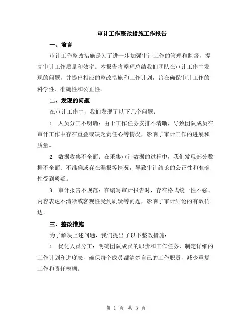 审计工作整改措施工作报告