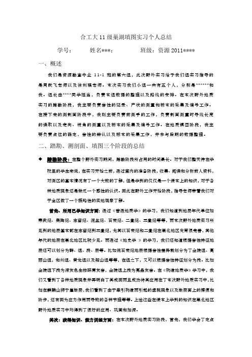 合工大11级巢湖填图实习个人总结 -