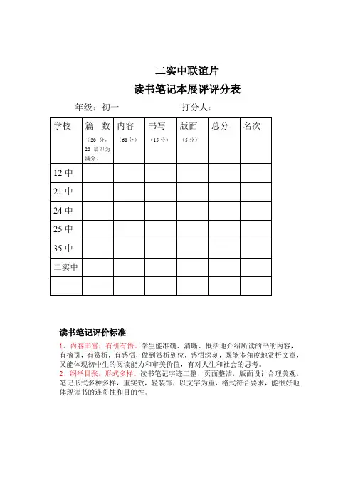 读书笔记评价标准