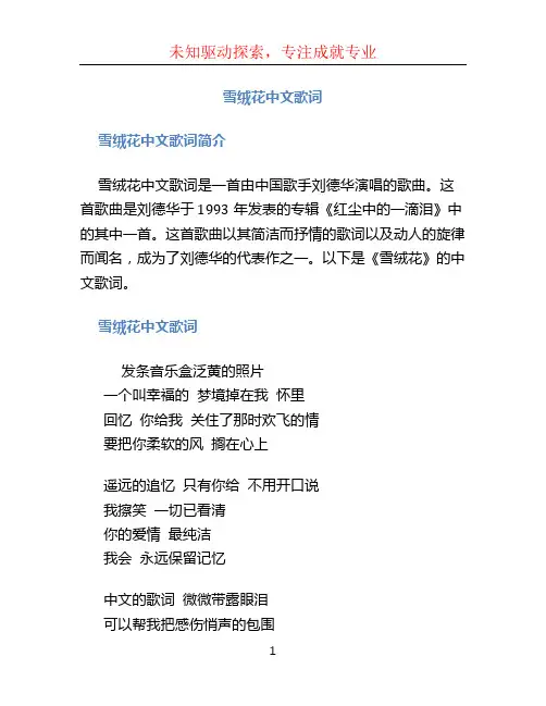 雪绒花中文歌词