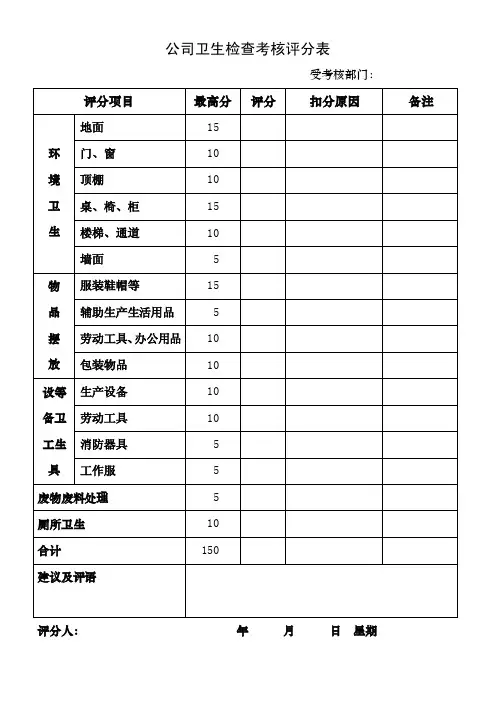 公司卫生检查考核评分表