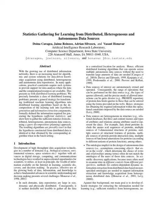 Statistics Gathering for Learning from Distributed, Heterogeneous and Autonomous Data Sourc