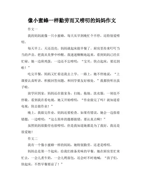 像小蜜蜂一样勤劳而又唠叨的妈妈作文